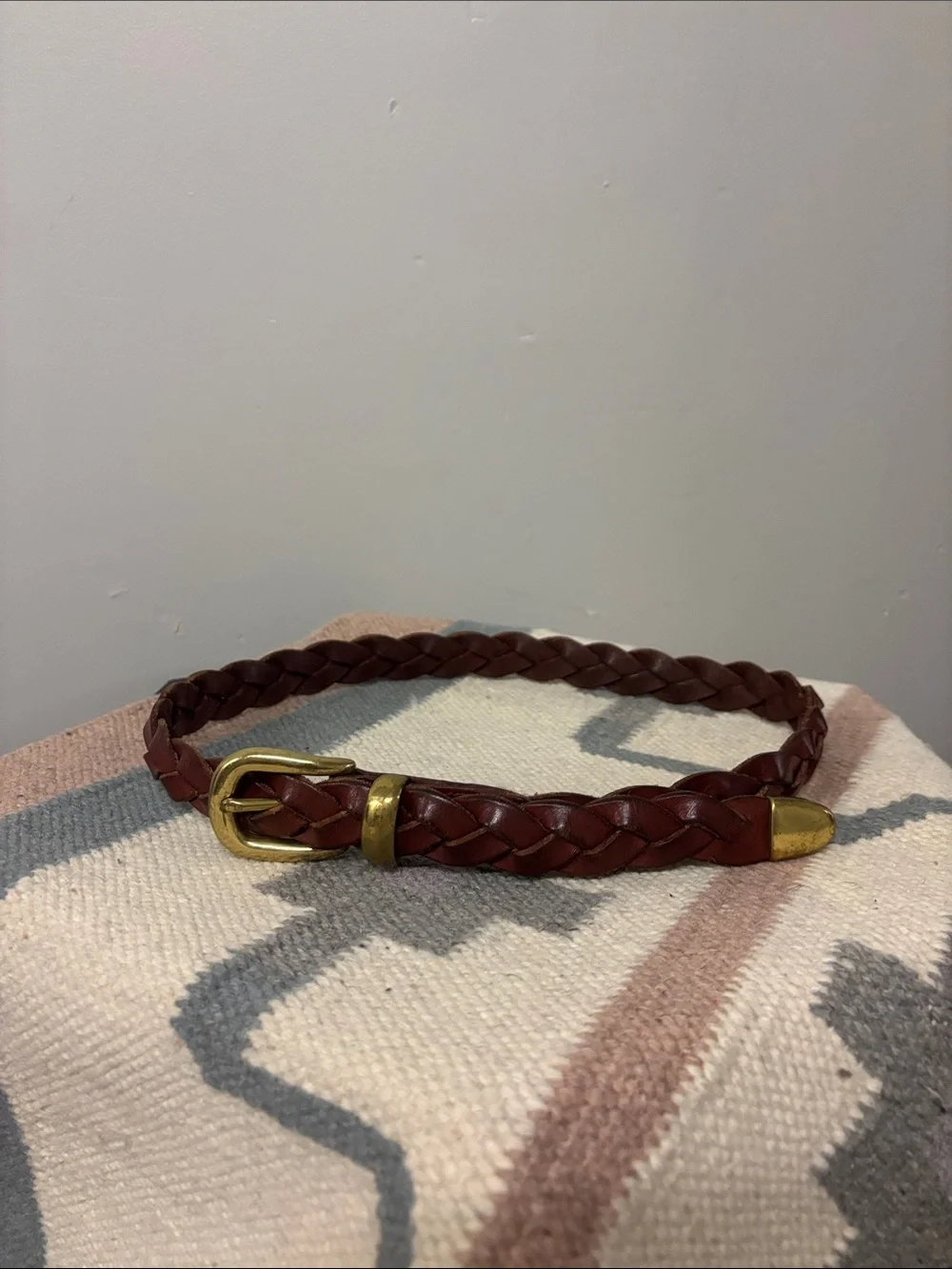 Zele Braided Chestnut Leather Belt with Gold Buckle